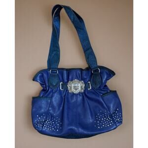 Vintage Y2K Kathy Van Zeeland Studded Blue Shoulder Bag Purse Crown Glitter Stra